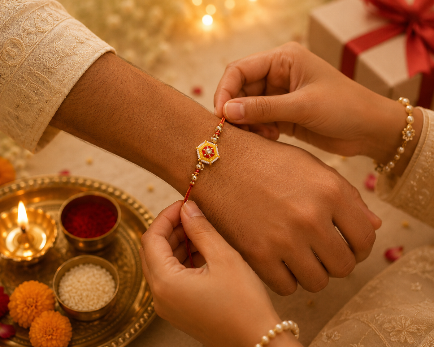 Colorful Stone & Hexagon Beaded Rakhi Combo