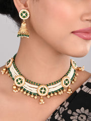 Gold plated, Brass Necklace & Earring Set - Green