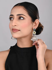 Silver plated long Jhumka - Green