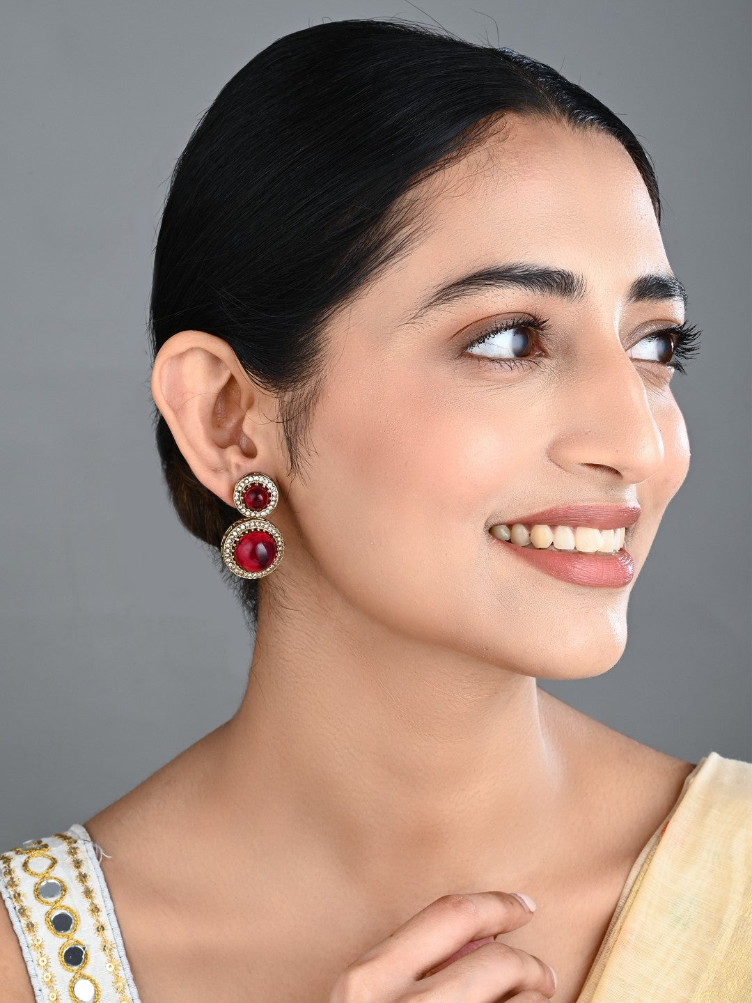 Crystal Halo Drop Earrings - Wine