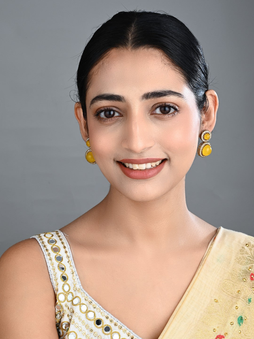 Crystal Halo Drop Earrings - Yellow