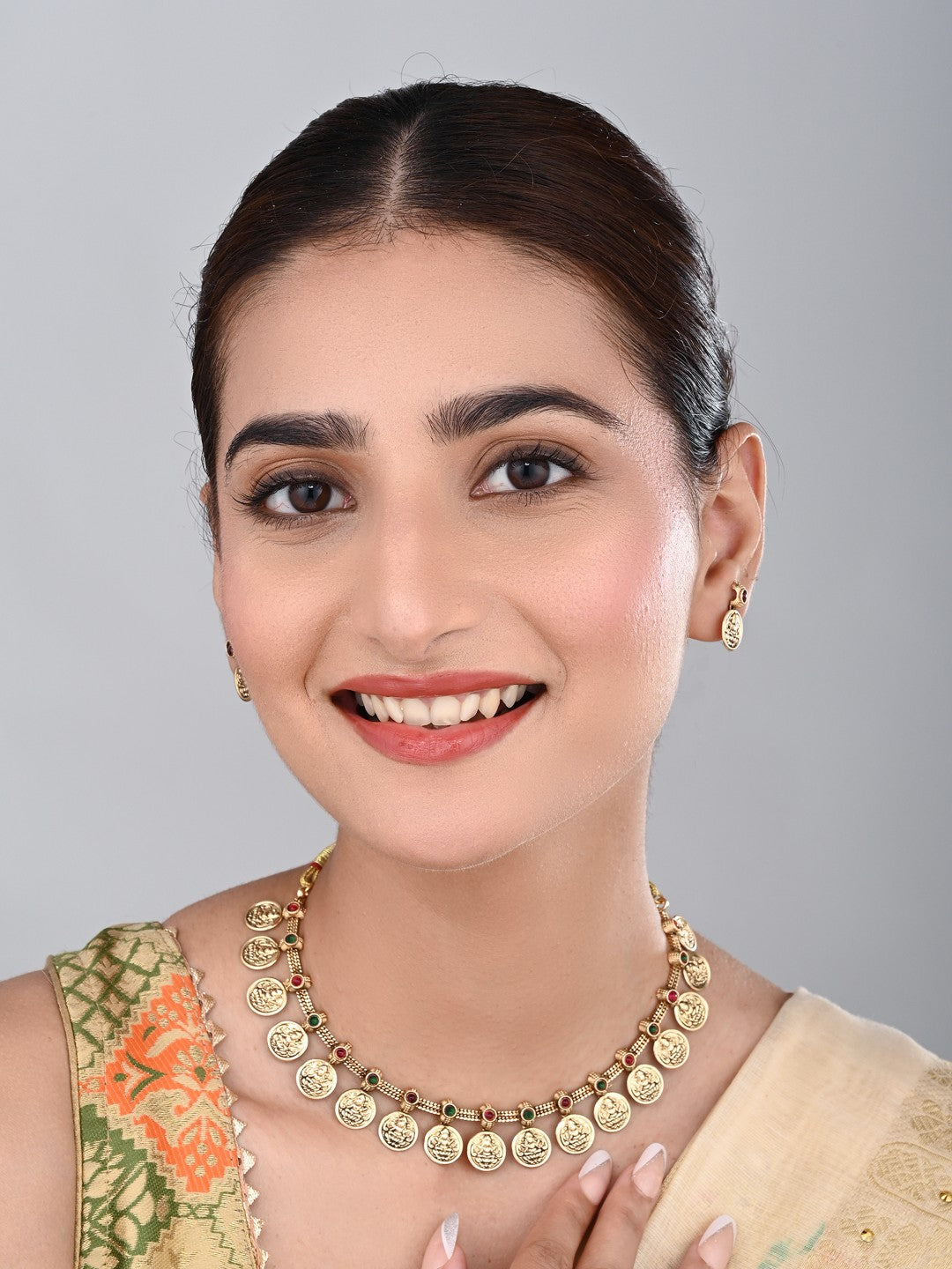 Gold Plated Laxmi coin Necklace Set - Multi