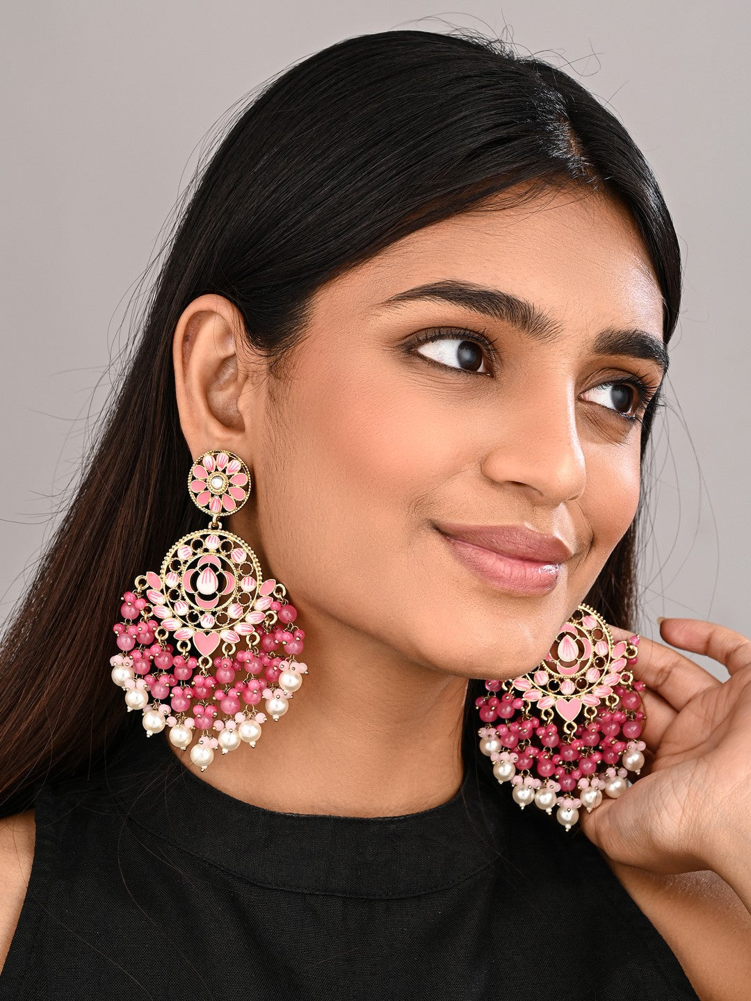 Vibrant Pink Chandelier Pearl Drop Earring