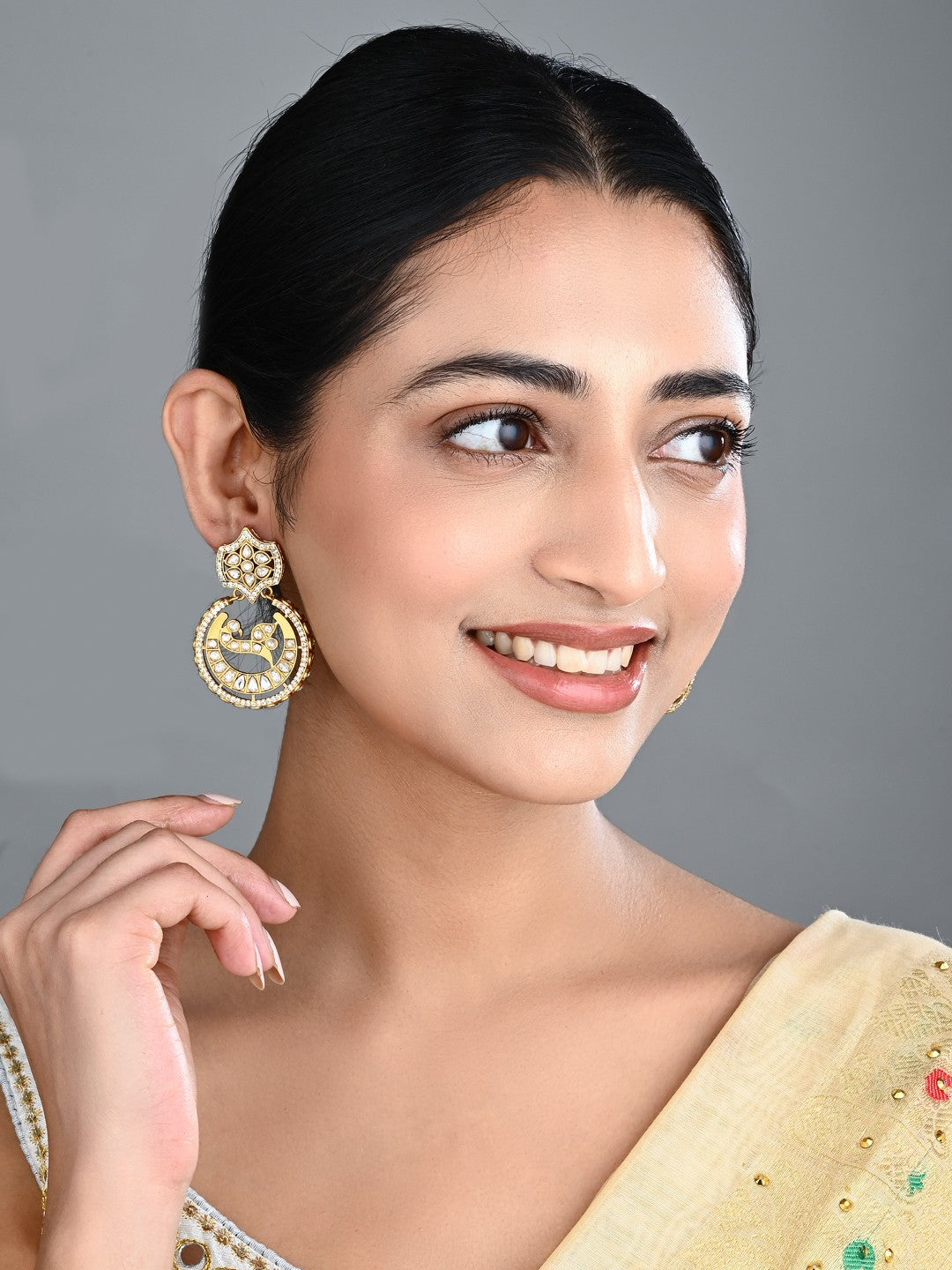 Gold-Tone Kundan Chandbali Statement Earrings