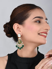 Gold plated two tone Pear shaped stone drop earring - Green