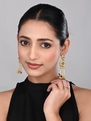 Antique Gold Temple Drop Earrings Green