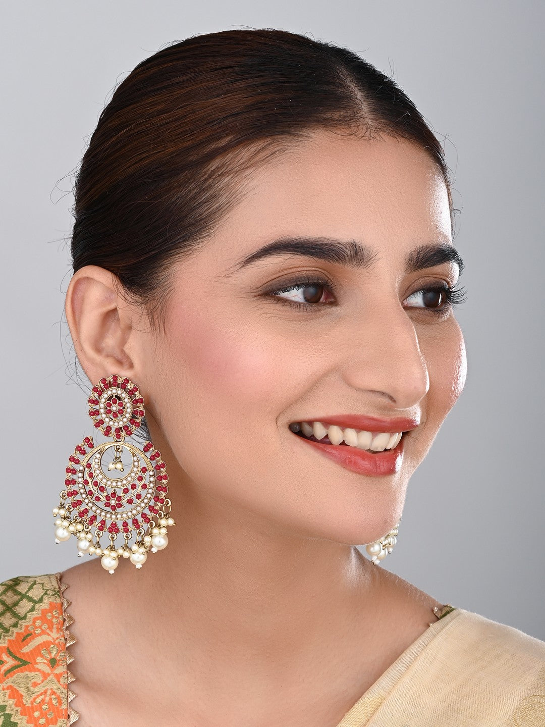 Circular Contemporary Chandbali - Red