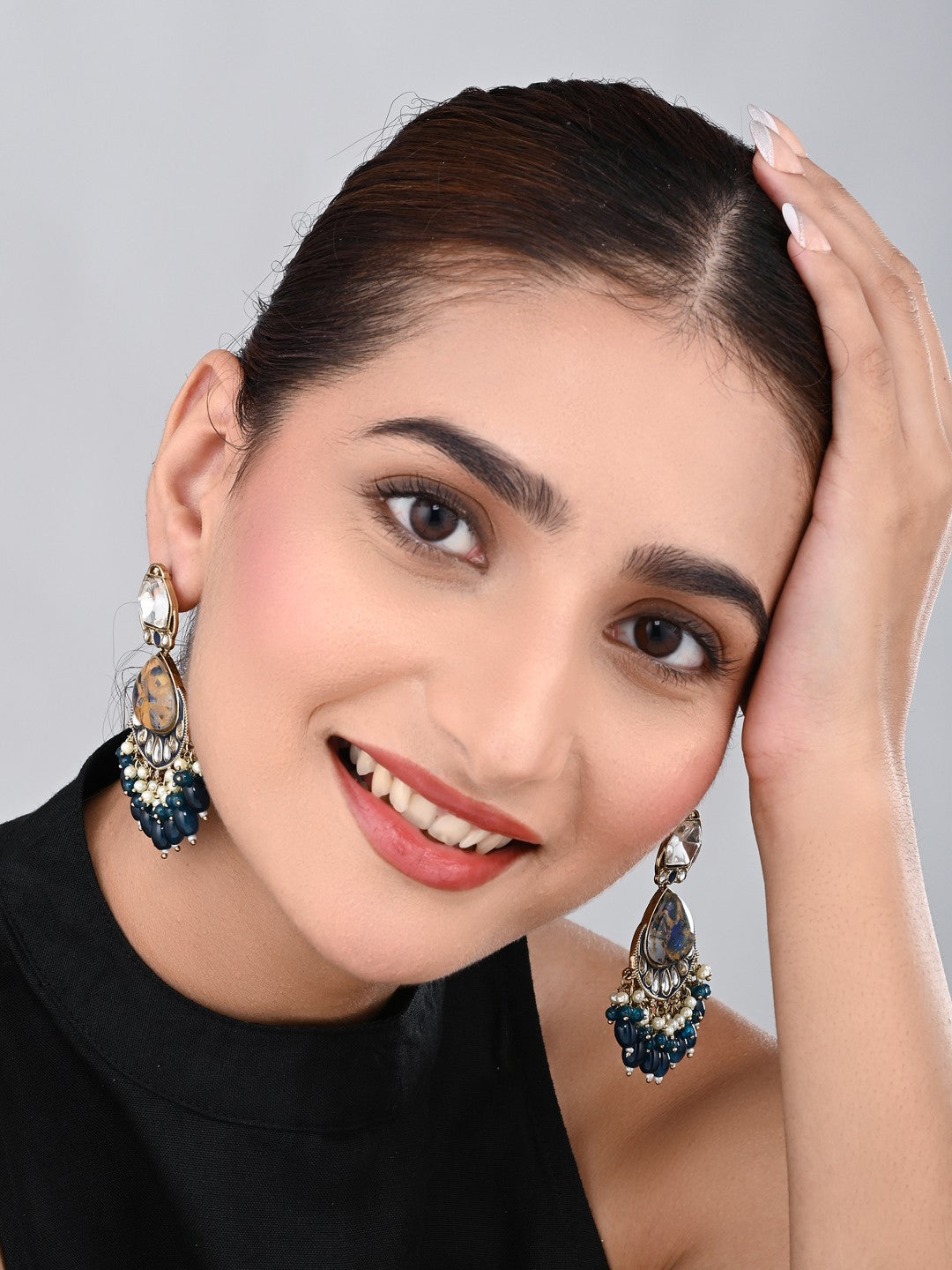 Gold plated two tone Drop Earring - Blue
