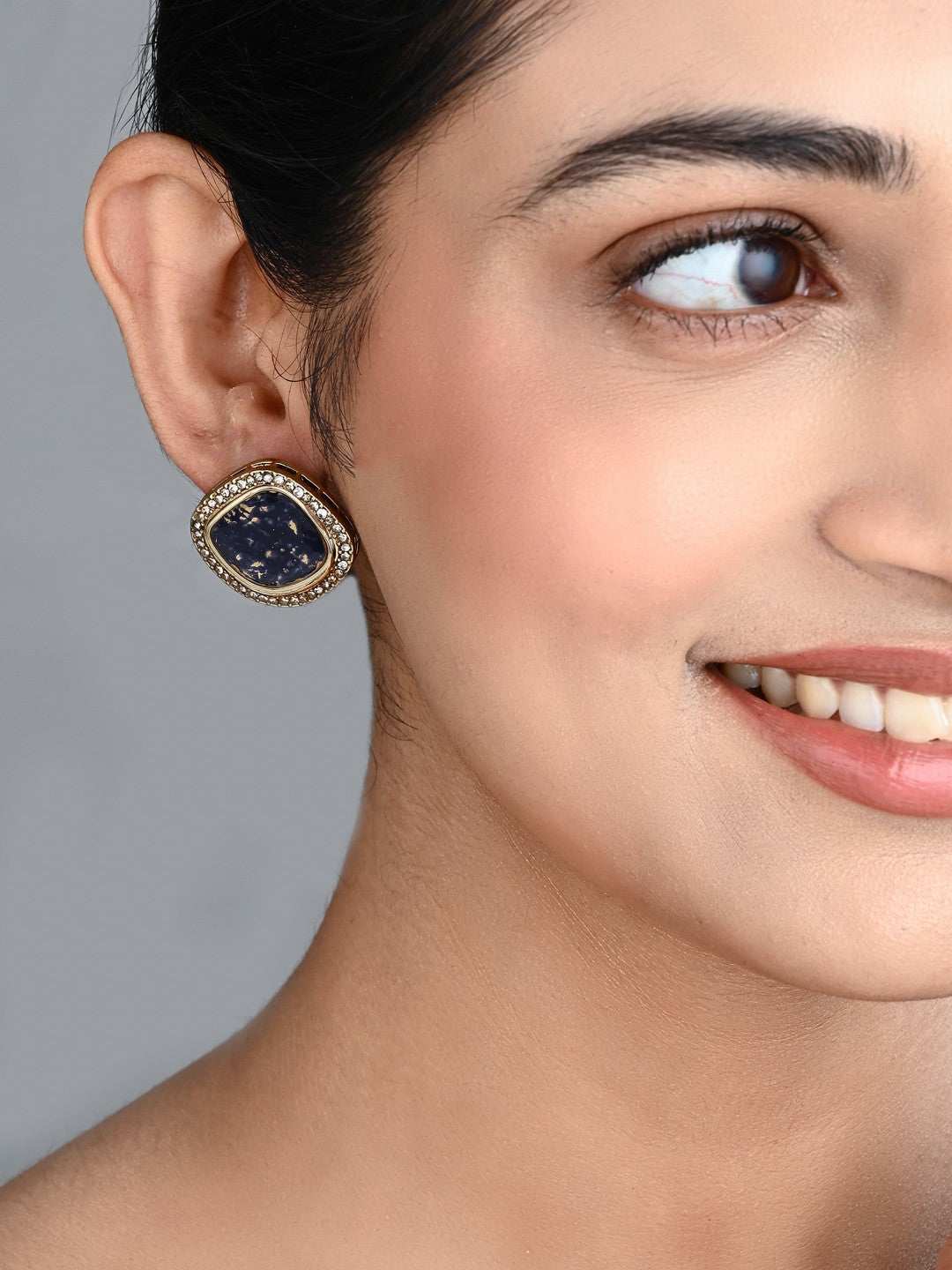 Heritage-Inspired Stone Stud Earrings - Blue