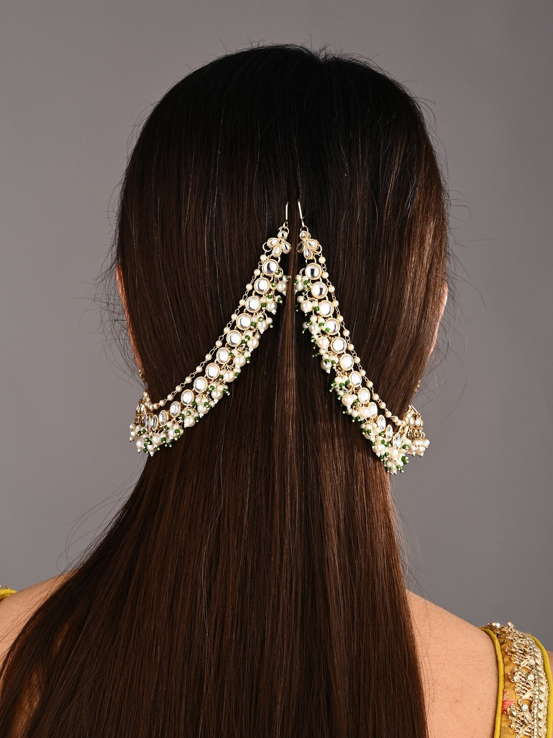 Kundan & Beads double layered ear chains