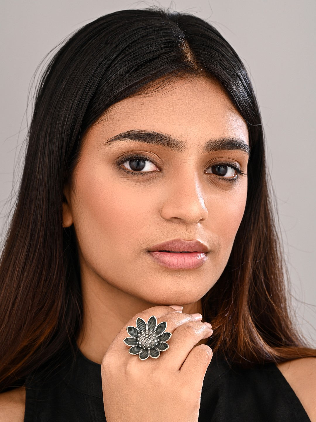 Lotus Oxidized Brass Ring