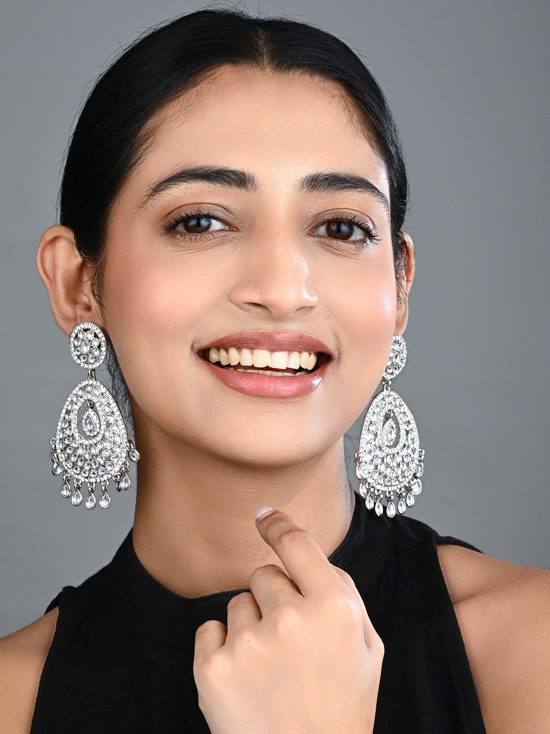 Silver plated kundan chandbali Earring