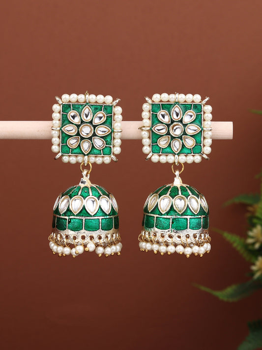Gold plated Green Enamel Jhumka