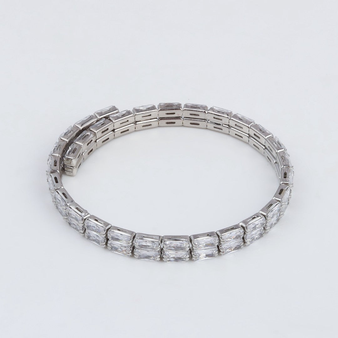 Elegant Silver-Tone CZ Tennis Bangle Bracelet double line