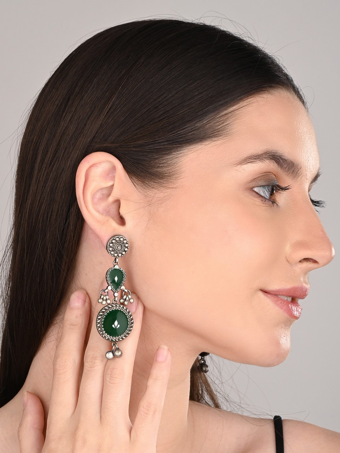 Hand-Painted circular Drop Earrings Green
