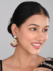 Contemporary kundan, MOP & Meenakari Drop Earring Red