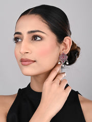 Stones Studded Bird Studs- red
