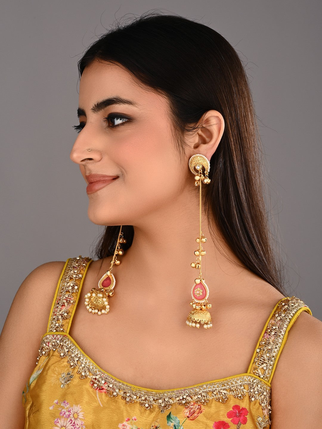 Gold plated Kshimiri long Jhumka Earrings