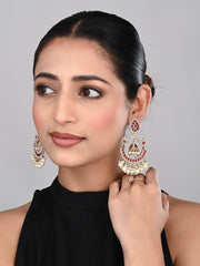 Gold plated Stone & beads chandbali Earring Red