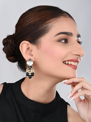 Gold plated Kundan & Pearl drop Earrings- Black