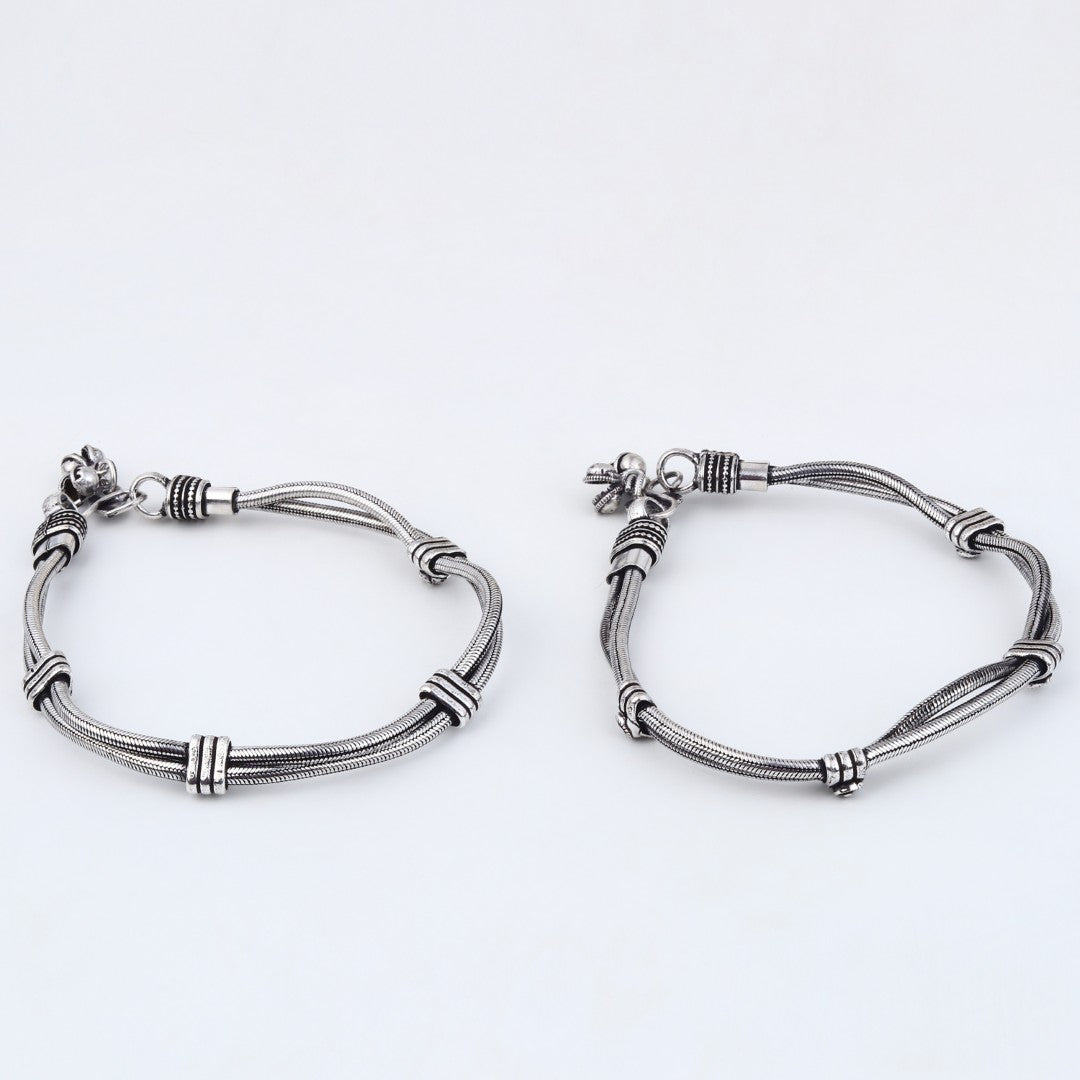 Silver Oxidised Rope Design Brass Anklet