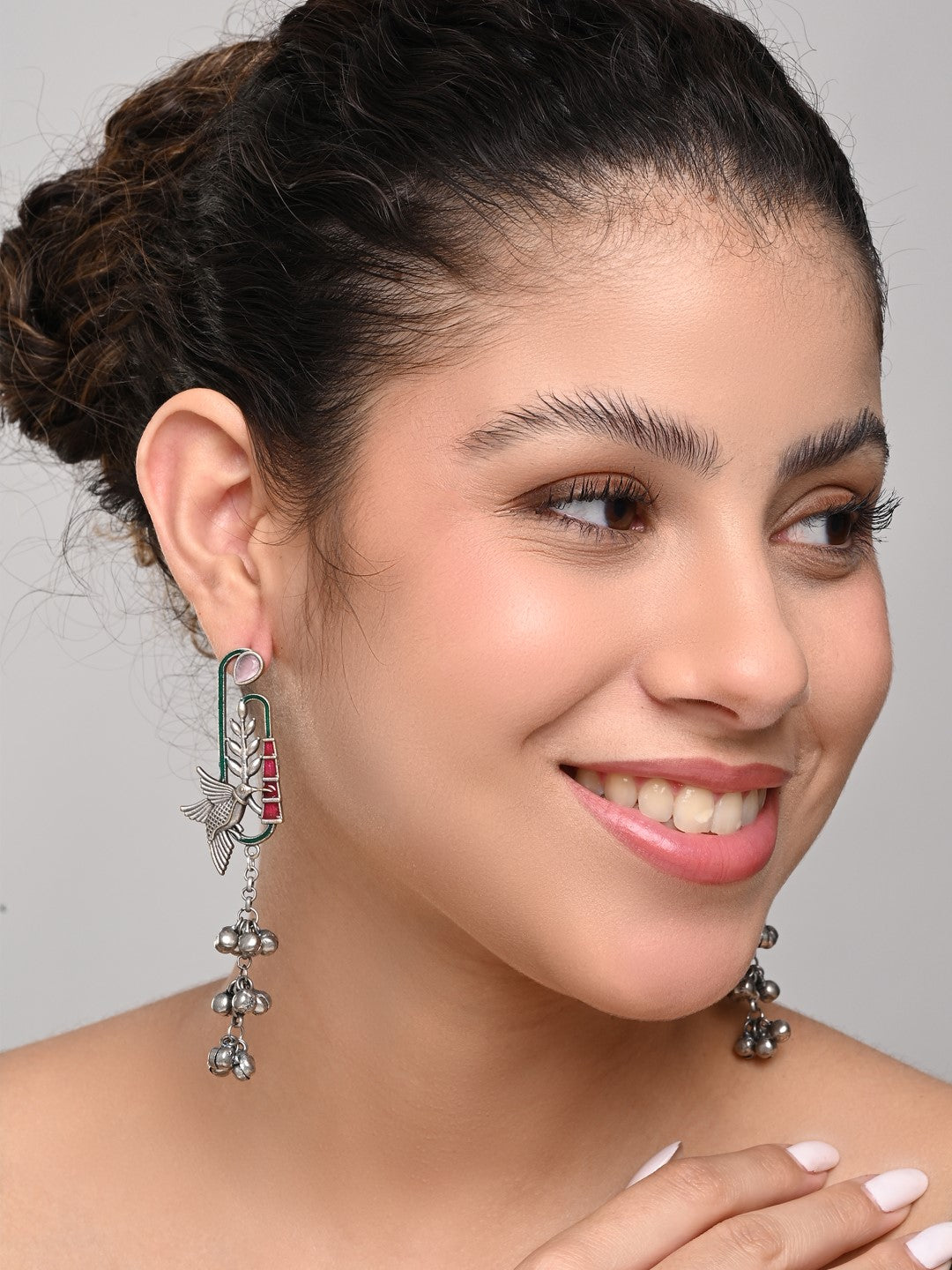 Silver Oxydies finish Ghungroo charm Drop Earring