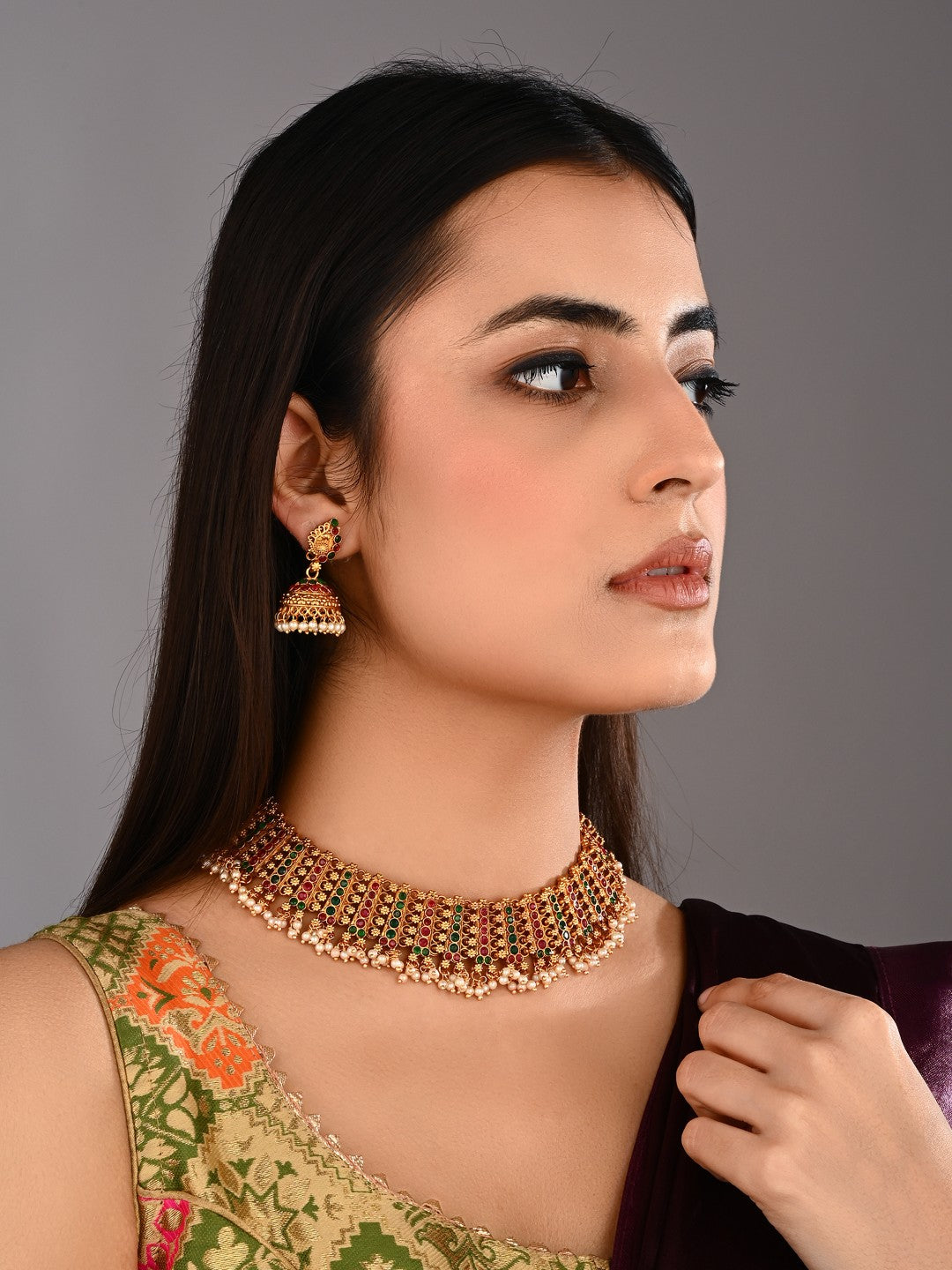 Traditional Multicolor Temple Necklace Set
