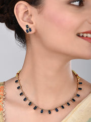 Gold Plated Delicate Necklace Set - Blue