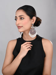 Oxidised Silver Meenakari Peacock Earrings Multi