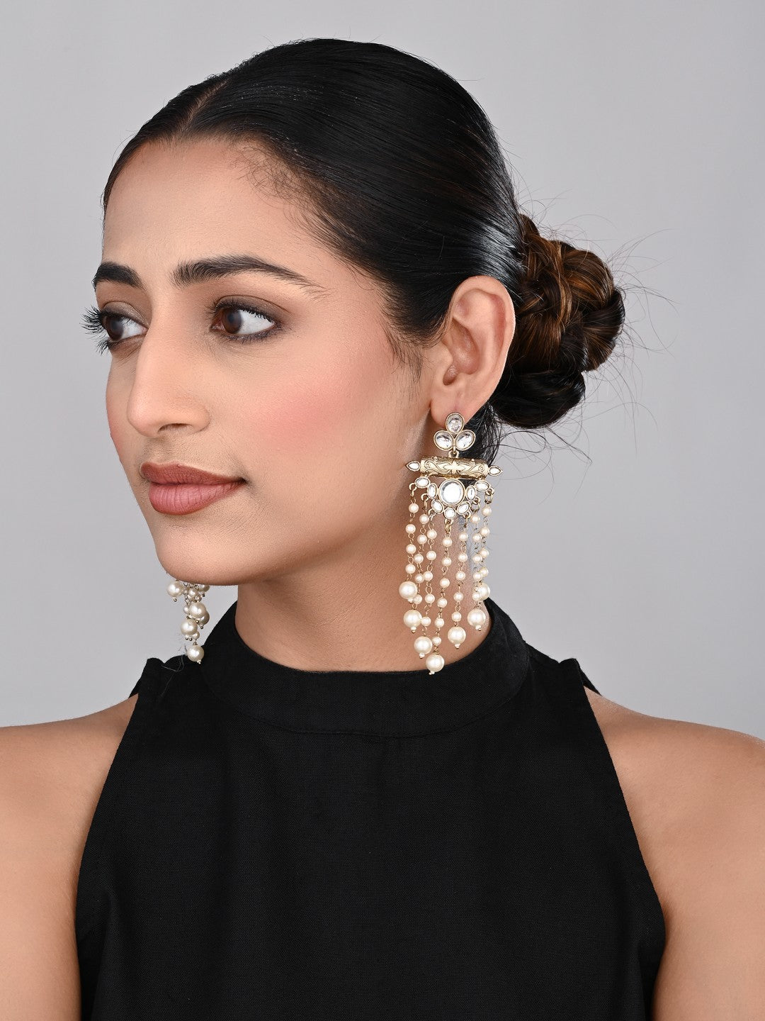 Kundan and Pearl Tassel Earrings