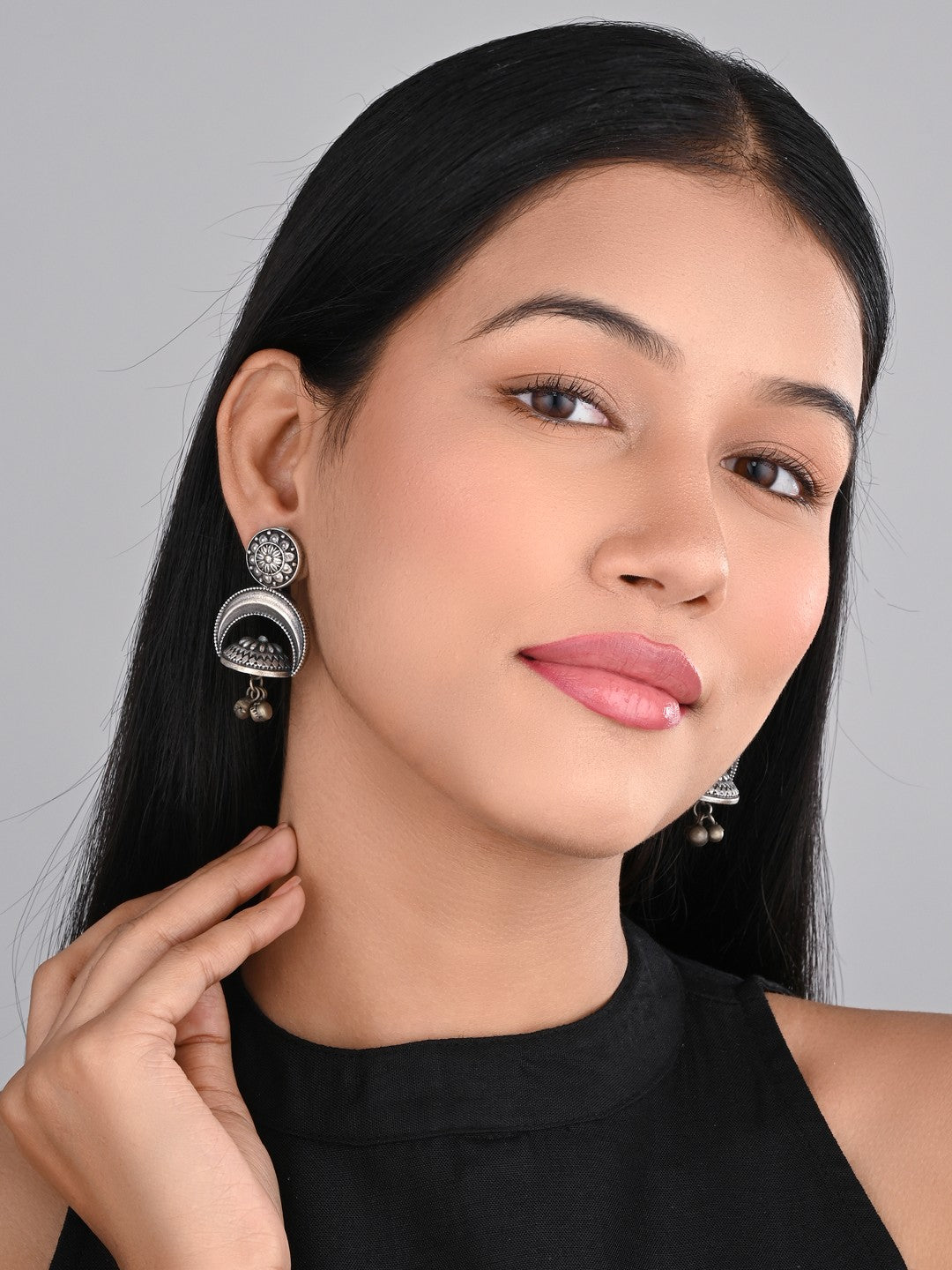 Silver Oxydised finish Drop earring