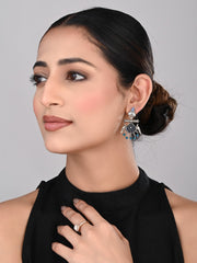 Silver plated bird drop earring - Blue