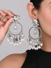 Oxidised Silver Floral Chandbali Earrings