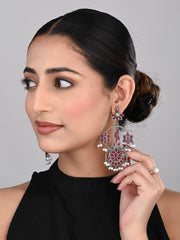 Silver plated contemporary Chandbali with Pink stones