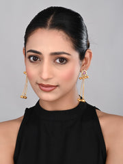 Gold-Plated Temple Bell Earrings- Red