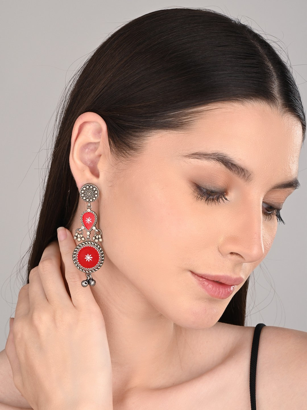 Hand-Painted circular Drop Earrings Red