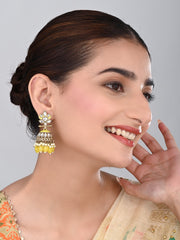 Gold plated Kundan & Meenakari Jhumka Earrings - Yellow
