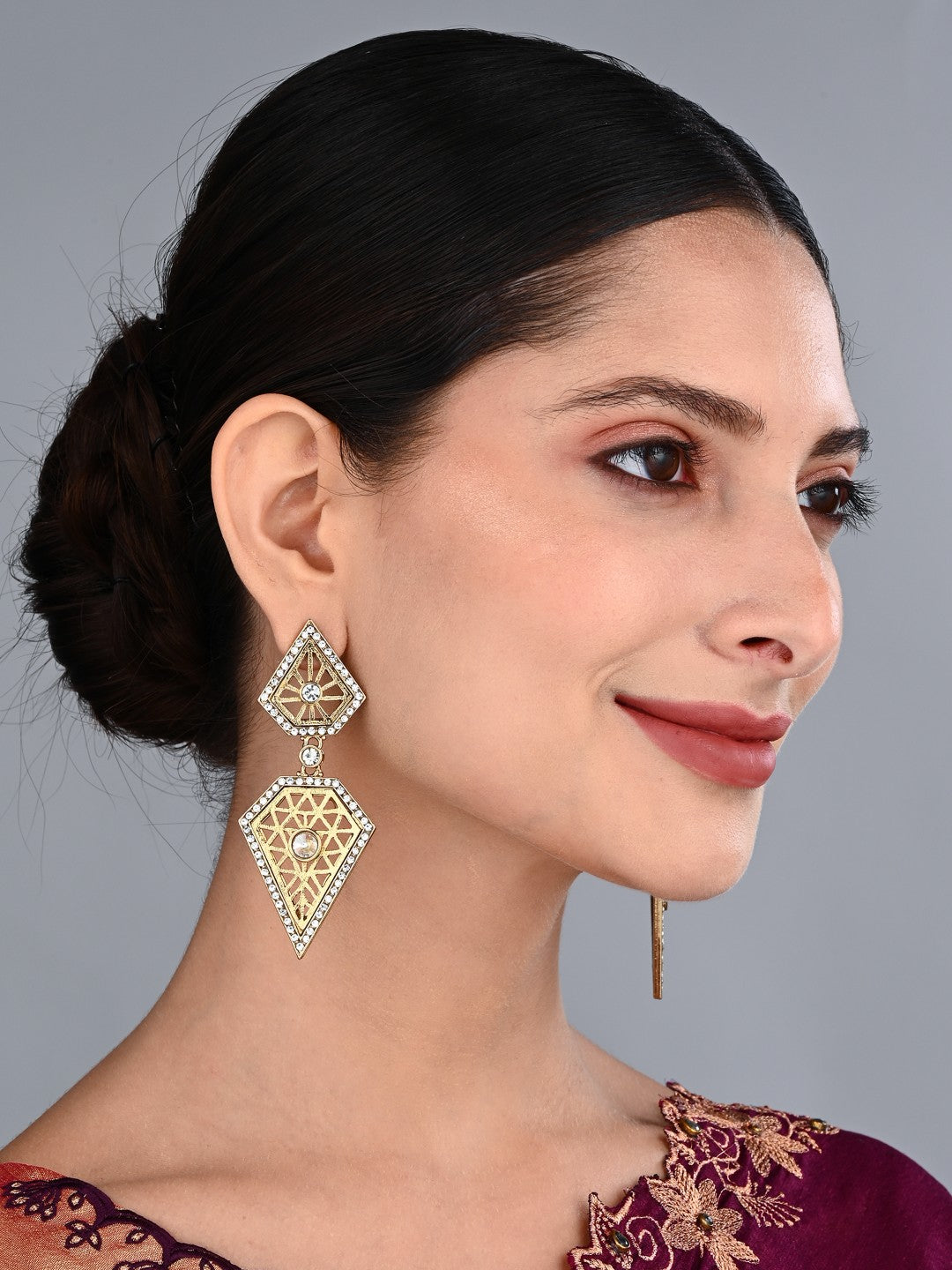 Zara Geometric Gold-Tone Crystal Drop Earrings