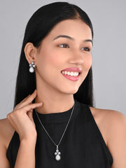 Silver Oxidised finish Pearl & Stone  pendant Set White