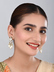 Gold plated Kundan & Pearl drop Earrings- White