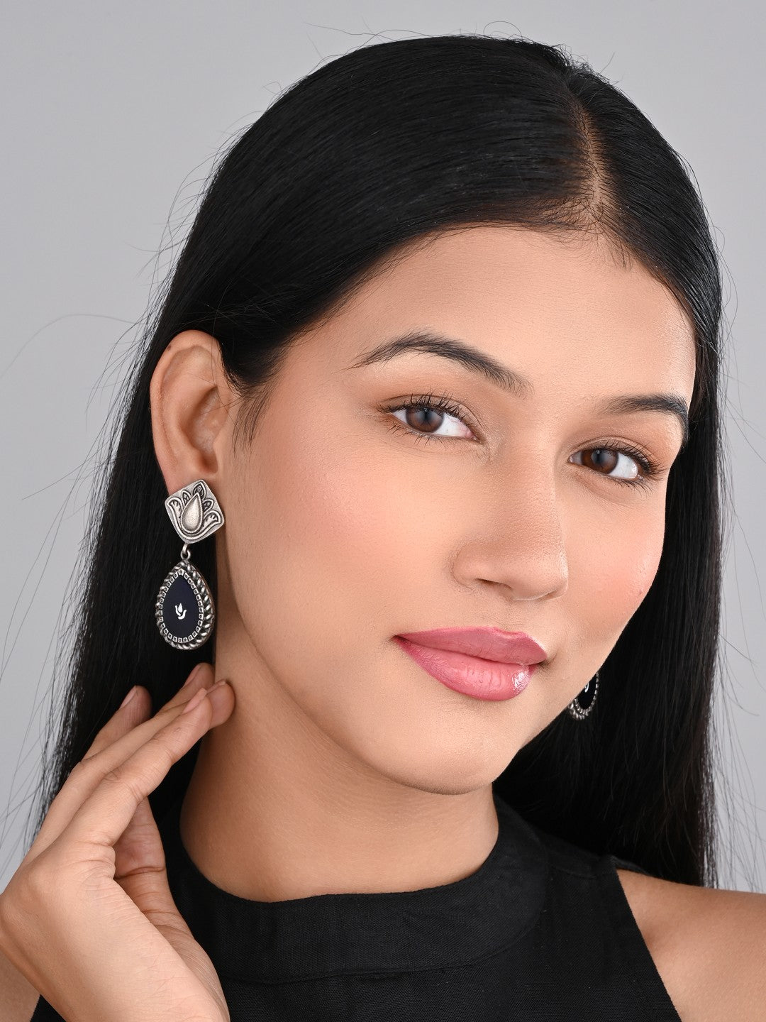 Hand-Painted Drop Earrings Blue