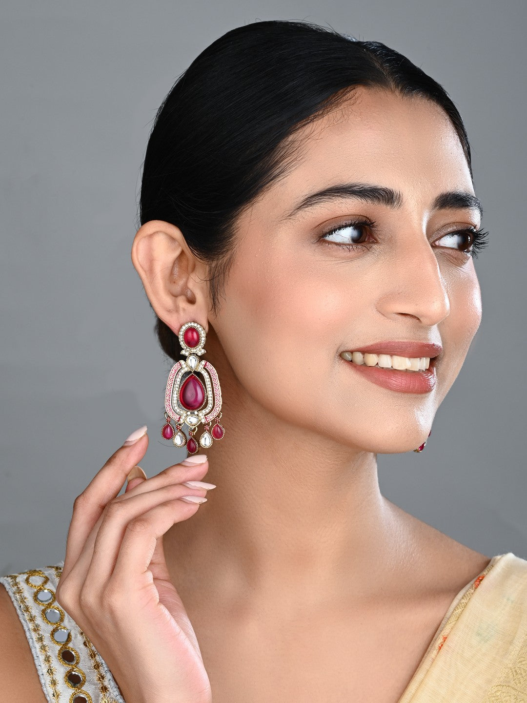 Elegant Crystal Teardrop Statement Earrings - Wine