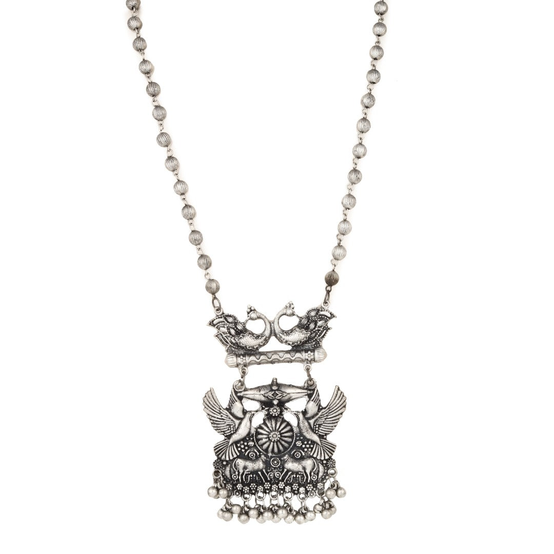Silver Oxydised finish Bird necklace set