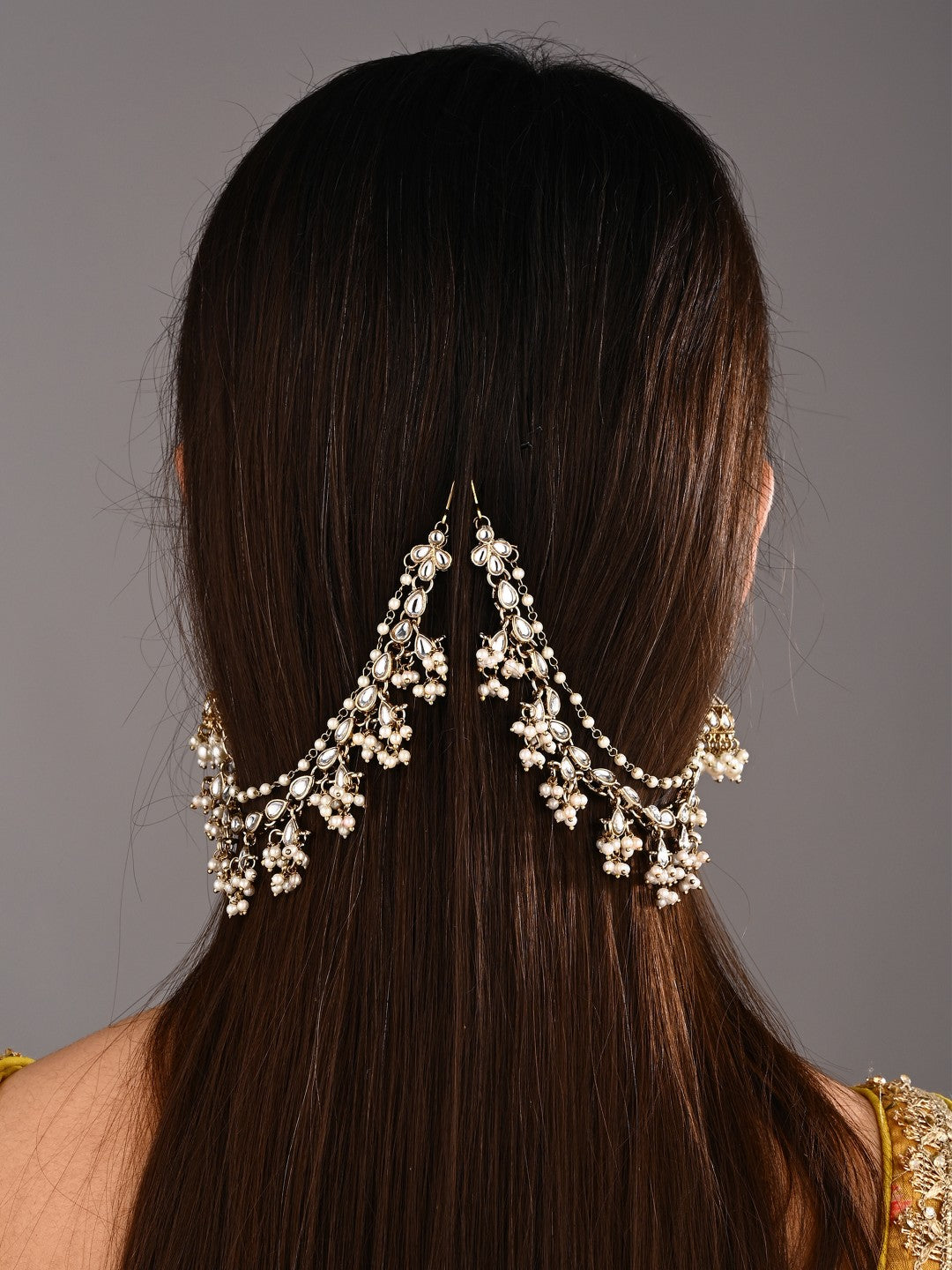 Kundan & Beads double layered ear chains