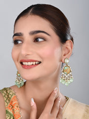 Gold plated two tone Geometric stone drop earring - Sage green