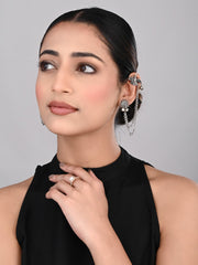 Oxidised Silver Bird Ear Cuff with Chains