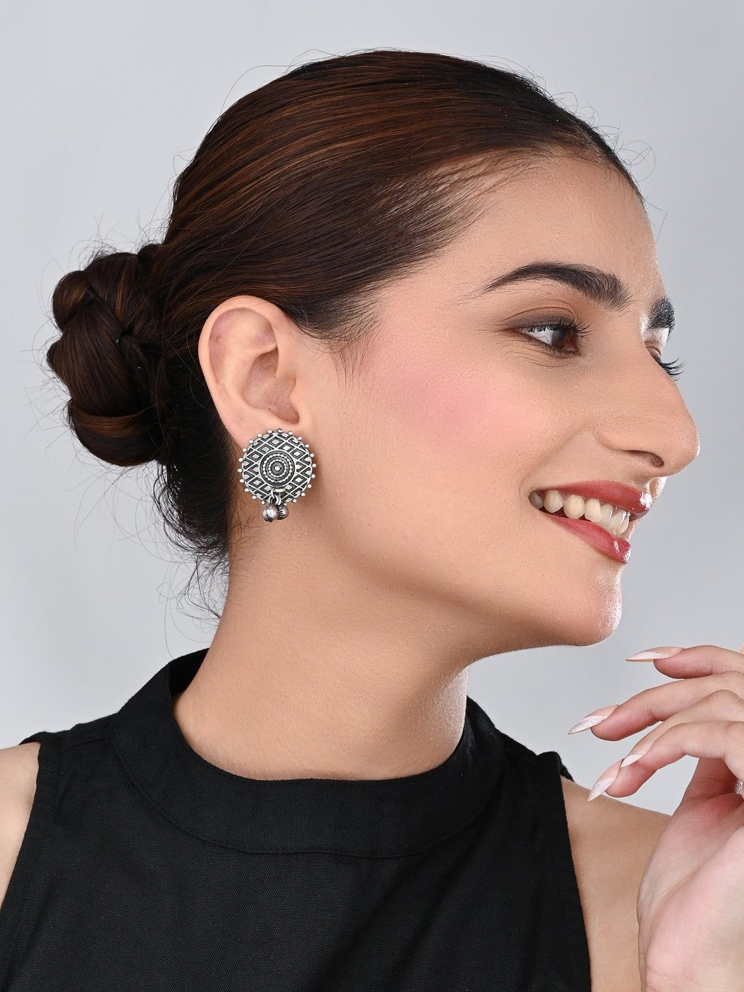 Oxidized Circular Tribal Stud Earrings