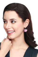 Silver Oxidized Drop Earrings with Pink Monalisa Stone