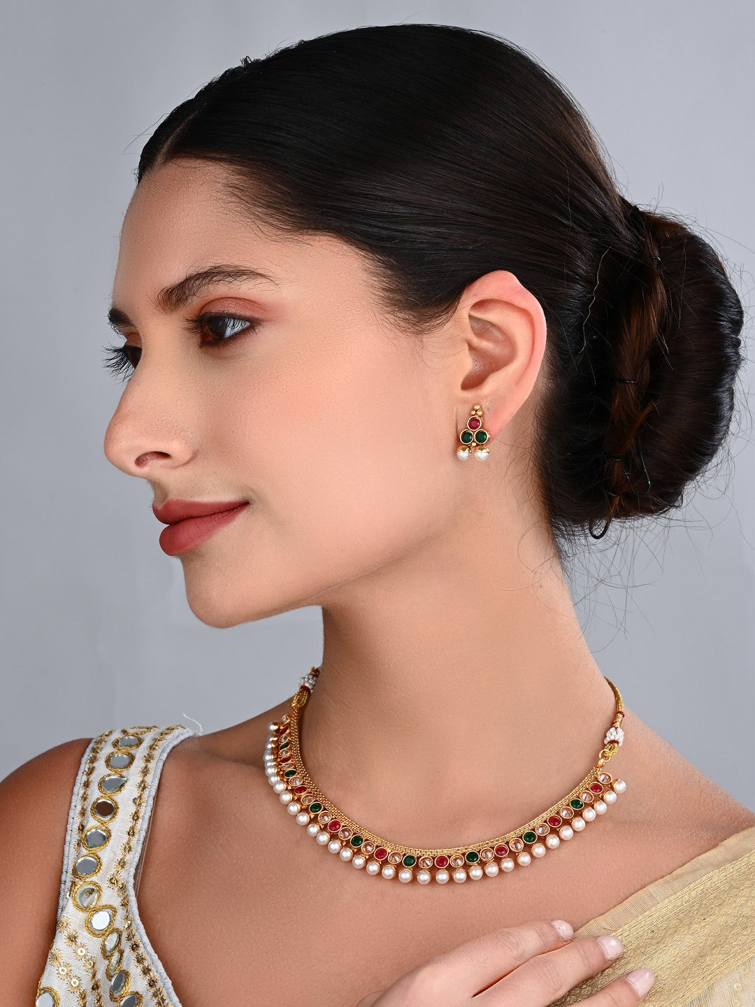 Multicolour Elegance Gold-Tone Necklace & Earrings Set