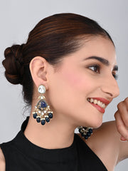 Gold plated two tone Pear shaped stone drop earring - Blue